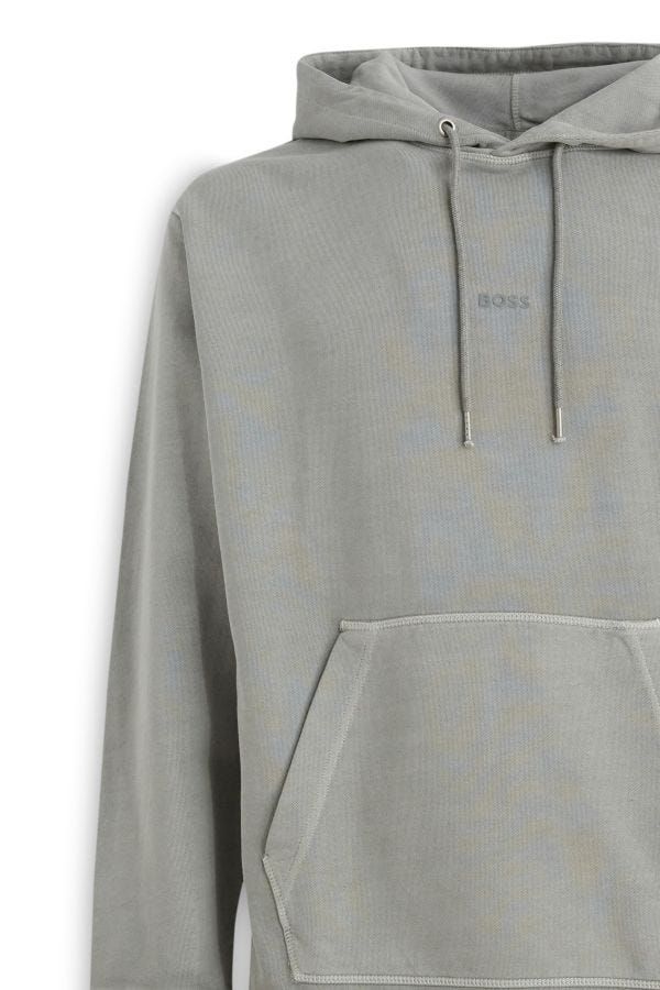 Hugo Boss Men's Grey Cotton Logo Details Hooded Sweatshirt