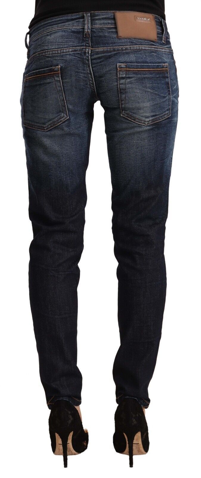 Acht Women's Blue Washed Cotton Low Waist Skinny Denim Jeans