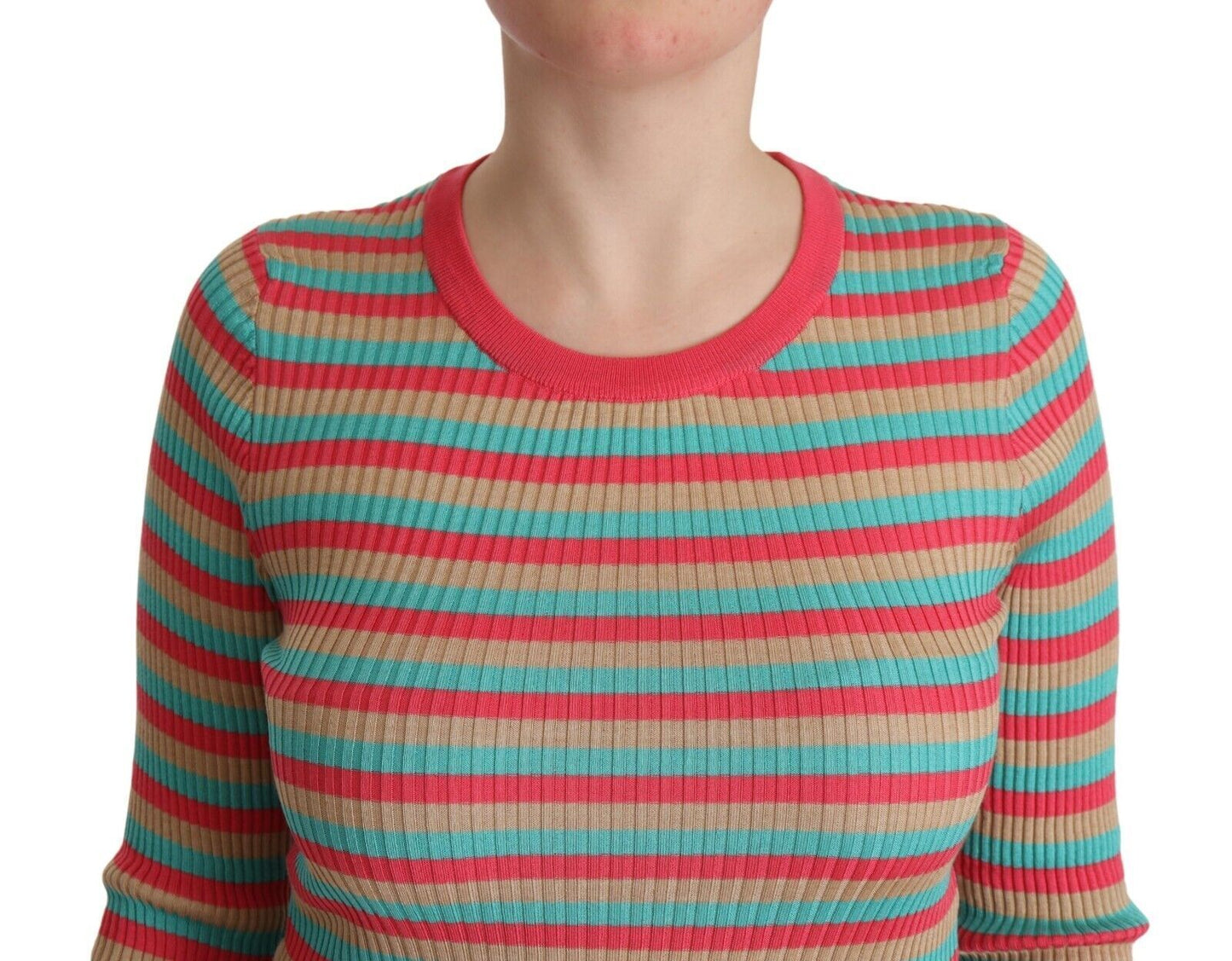 Dolce & Gabbana Multicolour Stripes Silk Crew Neck Pullover Top