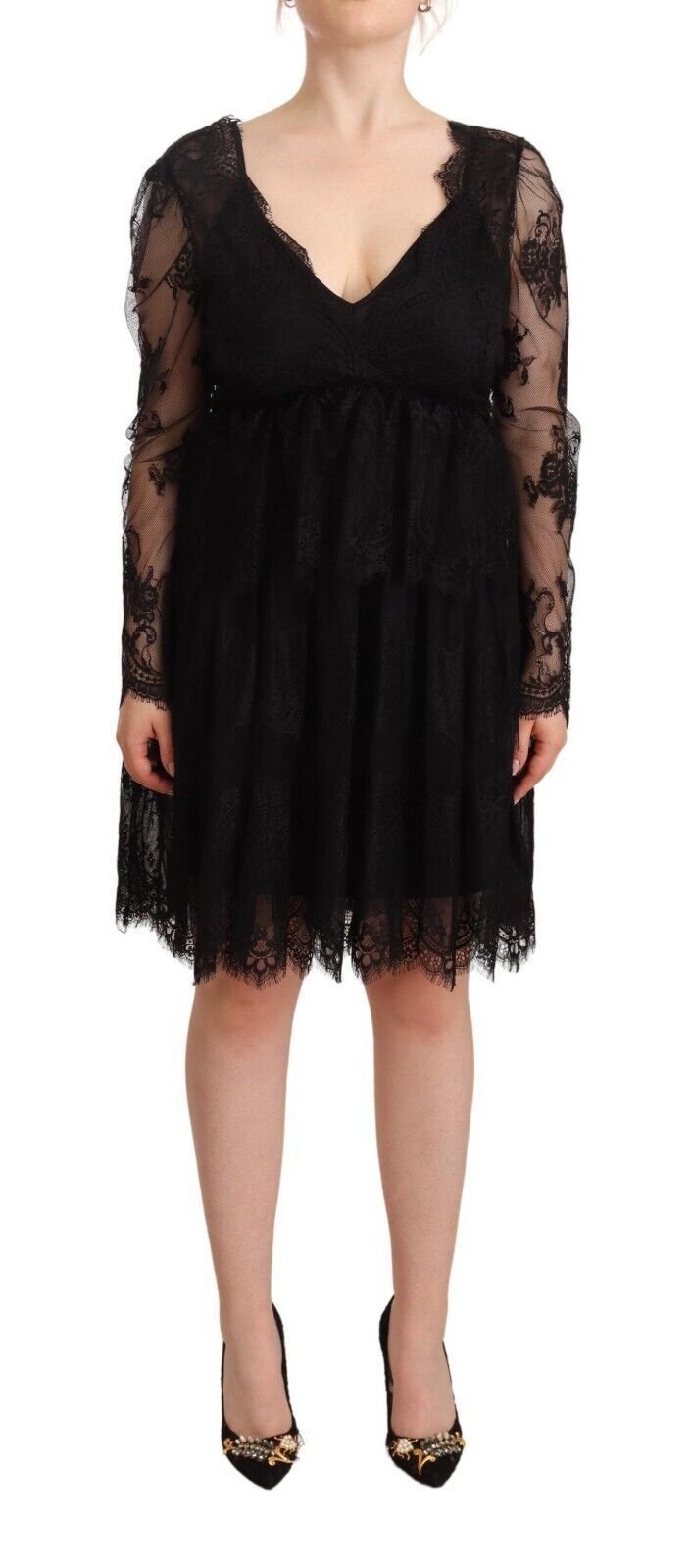 Aniye By Black Floral Lace Cotton Long Sleeves V-neck Shift Dress – Moon  Behind The Hill