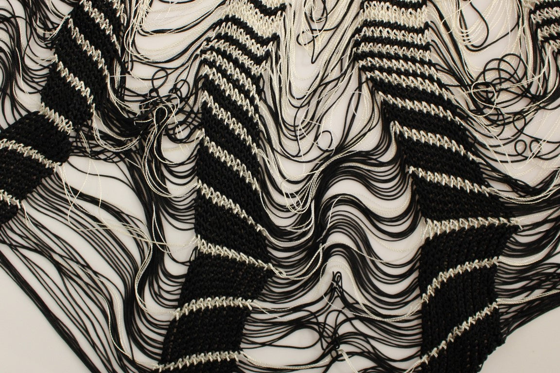 White Black Knitted Asymmetrical Skirt