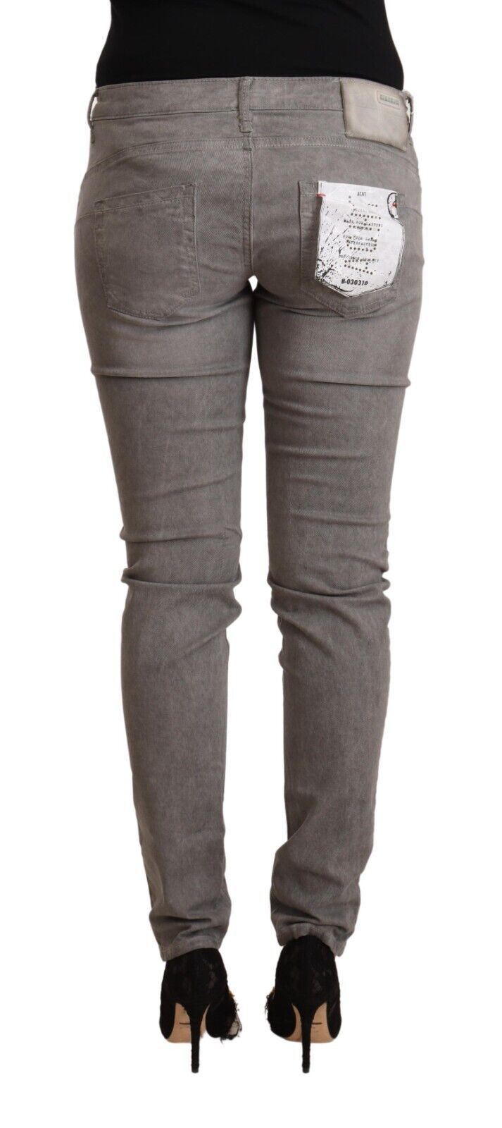 Grey Cotton Low Waist Skinny Push Up Denim Jeans