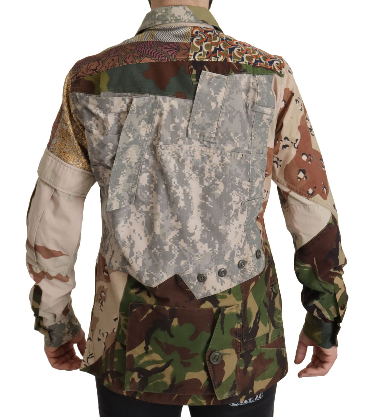 Dolce & Gabbana Men's Polyester Cotton Silk & Wool T-Shirt - Multicolor Patterned Camouflage Patchwork