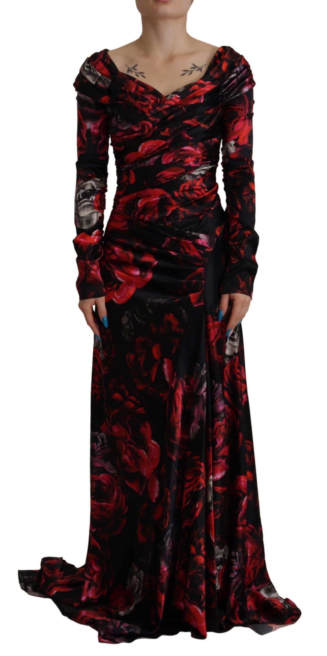 strapless open back dress Dolce & Gabbana Black Floral Roses A-Line Sheath Gown Dress – Moon Behind  The Hill