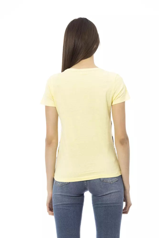 Chic Yellow Short Sleeve Tee With Front Print
