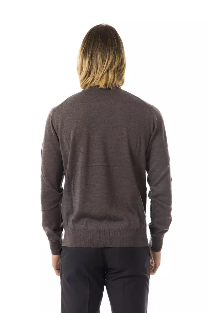 Walnut Brown Uominitaliani Men's Crewneck Wool Sweater