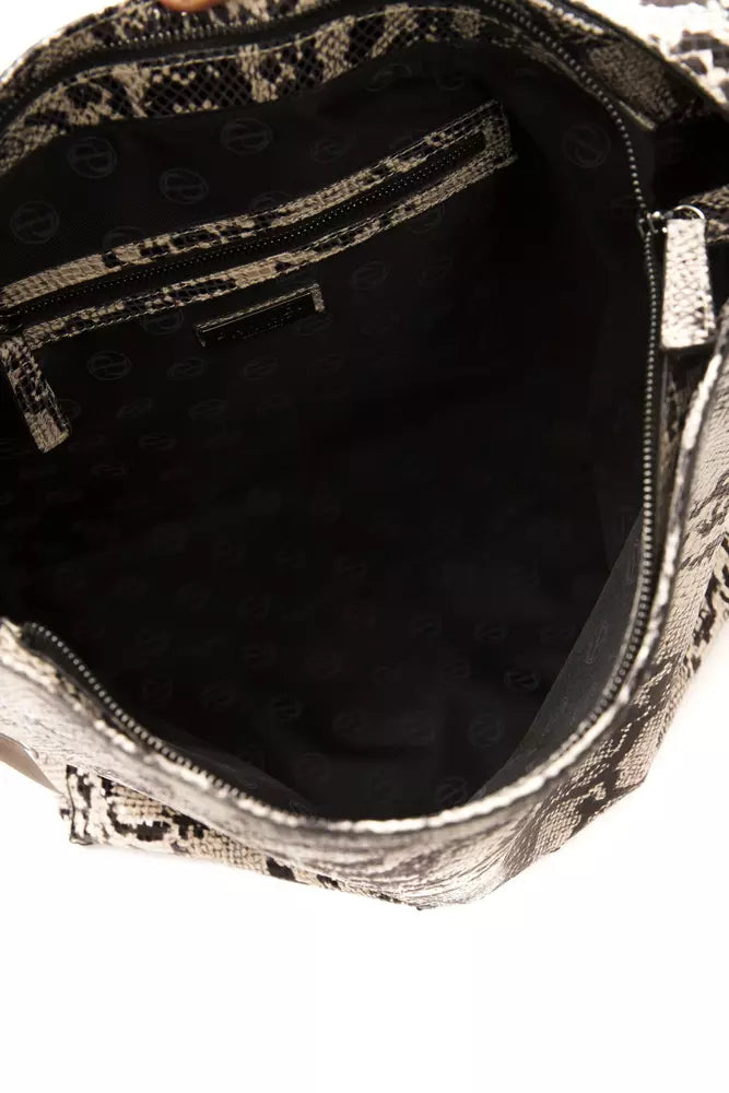 Pompei Donatella Grey Python Print Leather Shoulder Bag