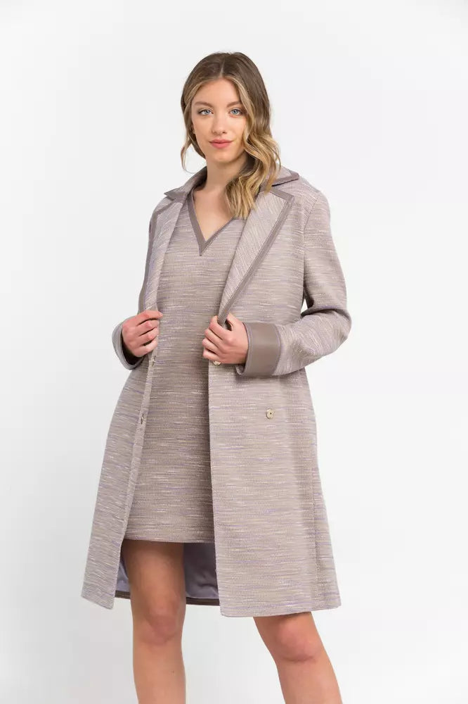 Beige Women's Cotton Blend Coat With Kimono Closure