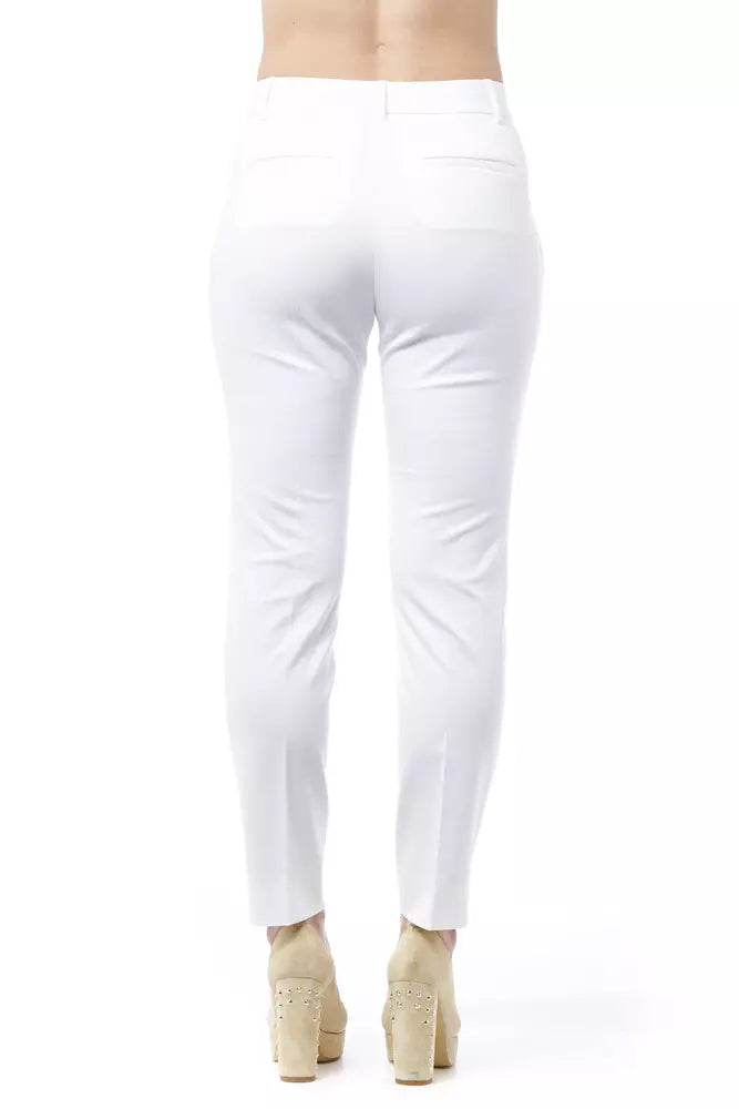 Peserico Women's White Cotton High Waist Trousers