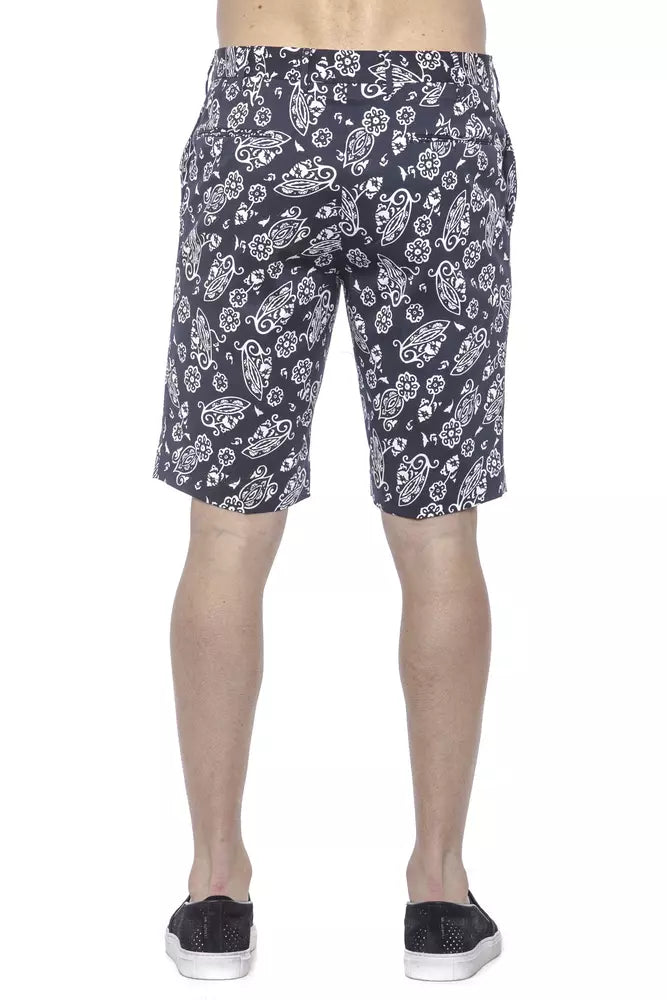 Blue Patterned Cotton PT Torino Men's Bermuda Shorts