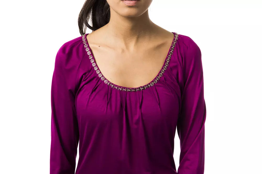 Byblos Purple Viscose Open Round Neck Long Sleeve Top