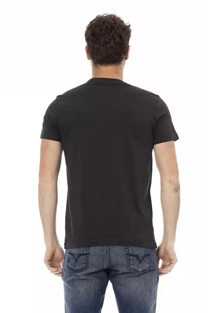 Trussardi Action Men's Short-Sleeve Round Neck Cotton T-Shirt - Black Print