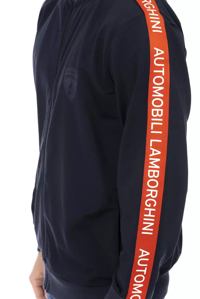 Automobili Lamborghini Men's Blue Cotton Full Zip Cardigan Sweater
