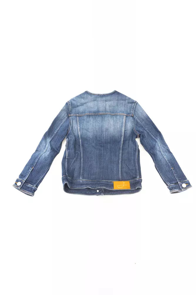 Jacob Cohen Women's Round Neck Leather & Stretch Denim Cotton Trucker Jacket - Blue Signature