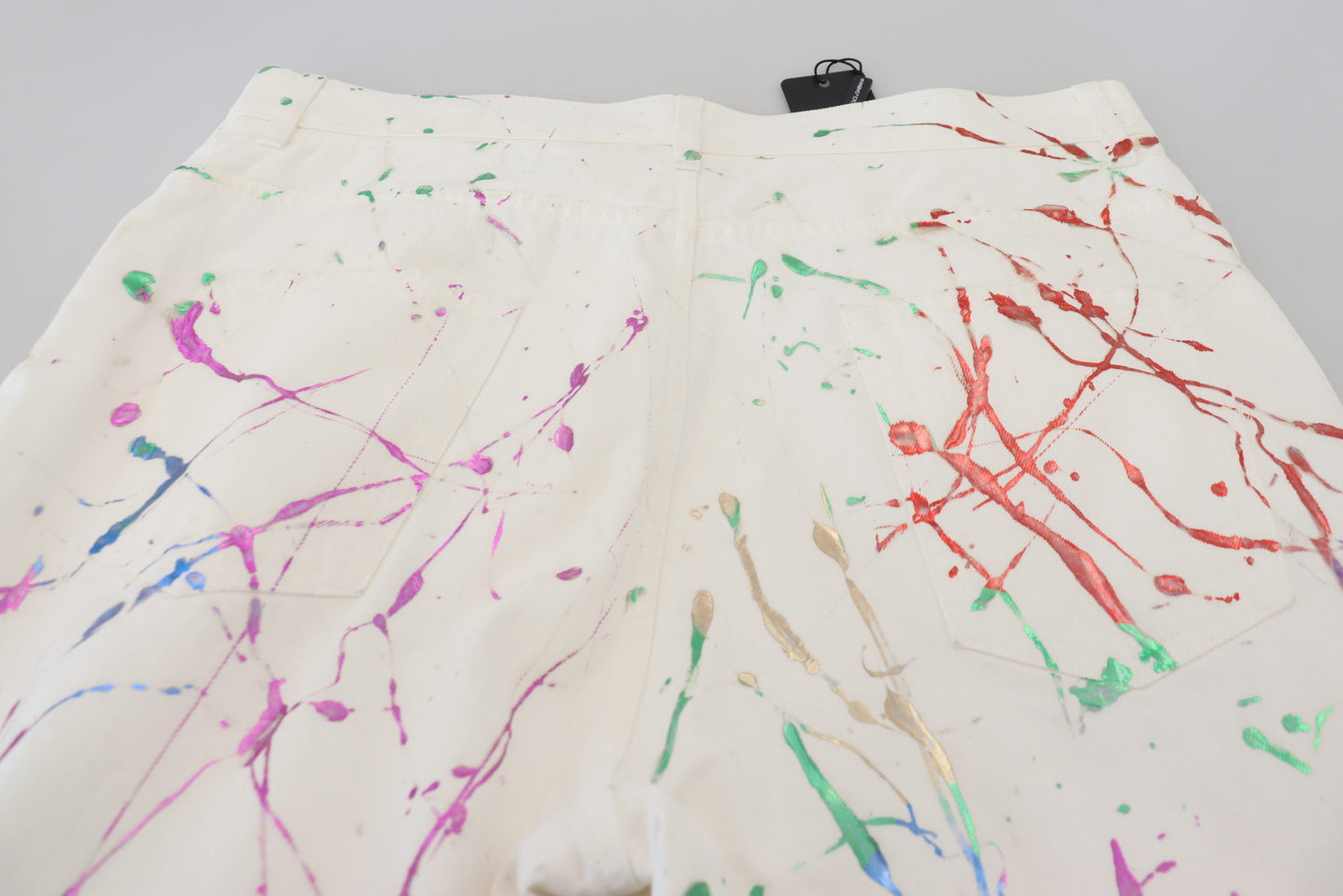 Dolce & Gabbana Men's White Cotton Color Splash Print Denim Pants