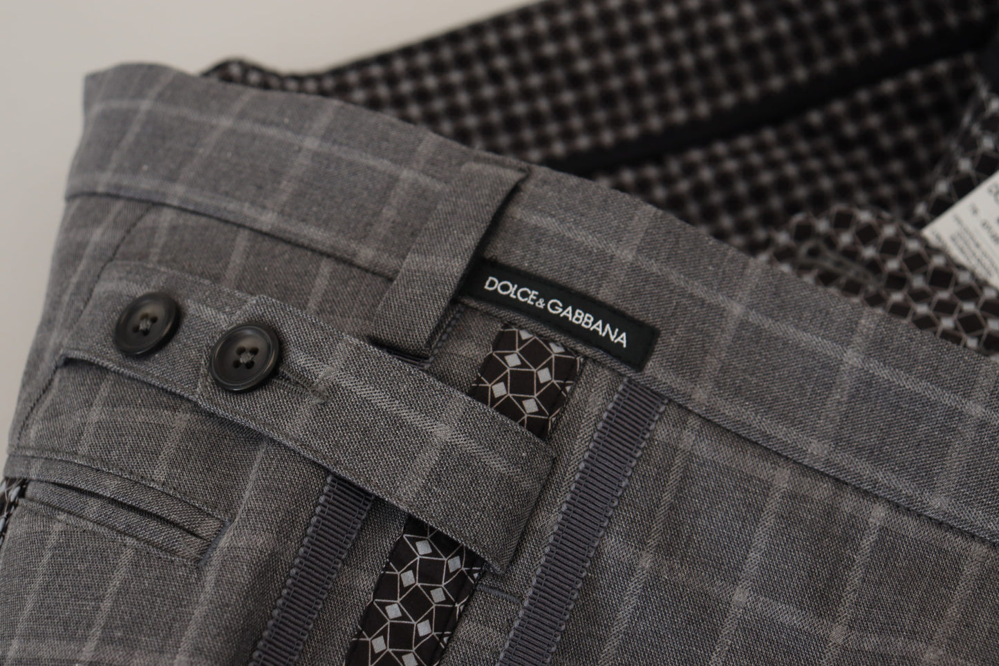 Dolce & Gabbana Men's Grey Cotton Checkered Chino Pants