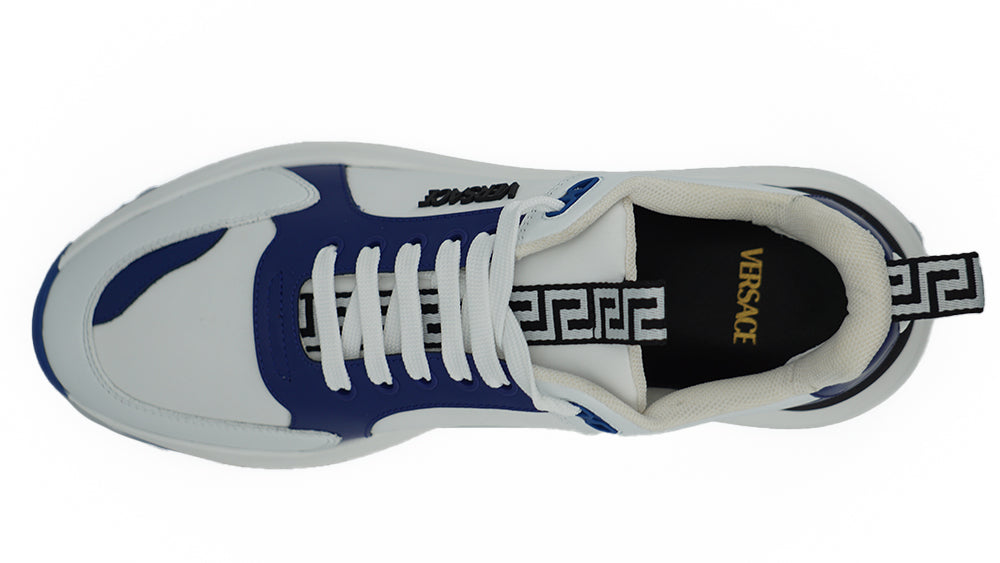 Versace Men's Blue and White Calf Leather Sneakers