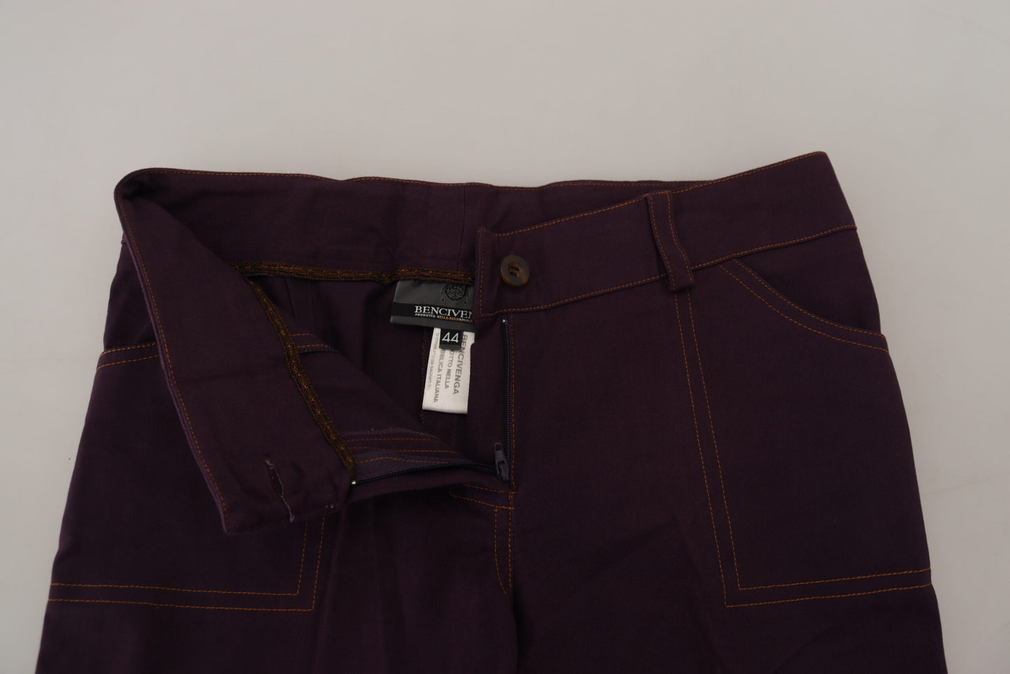 Bencivenga Purple Cotton Mid Waist Women Tapered Pants