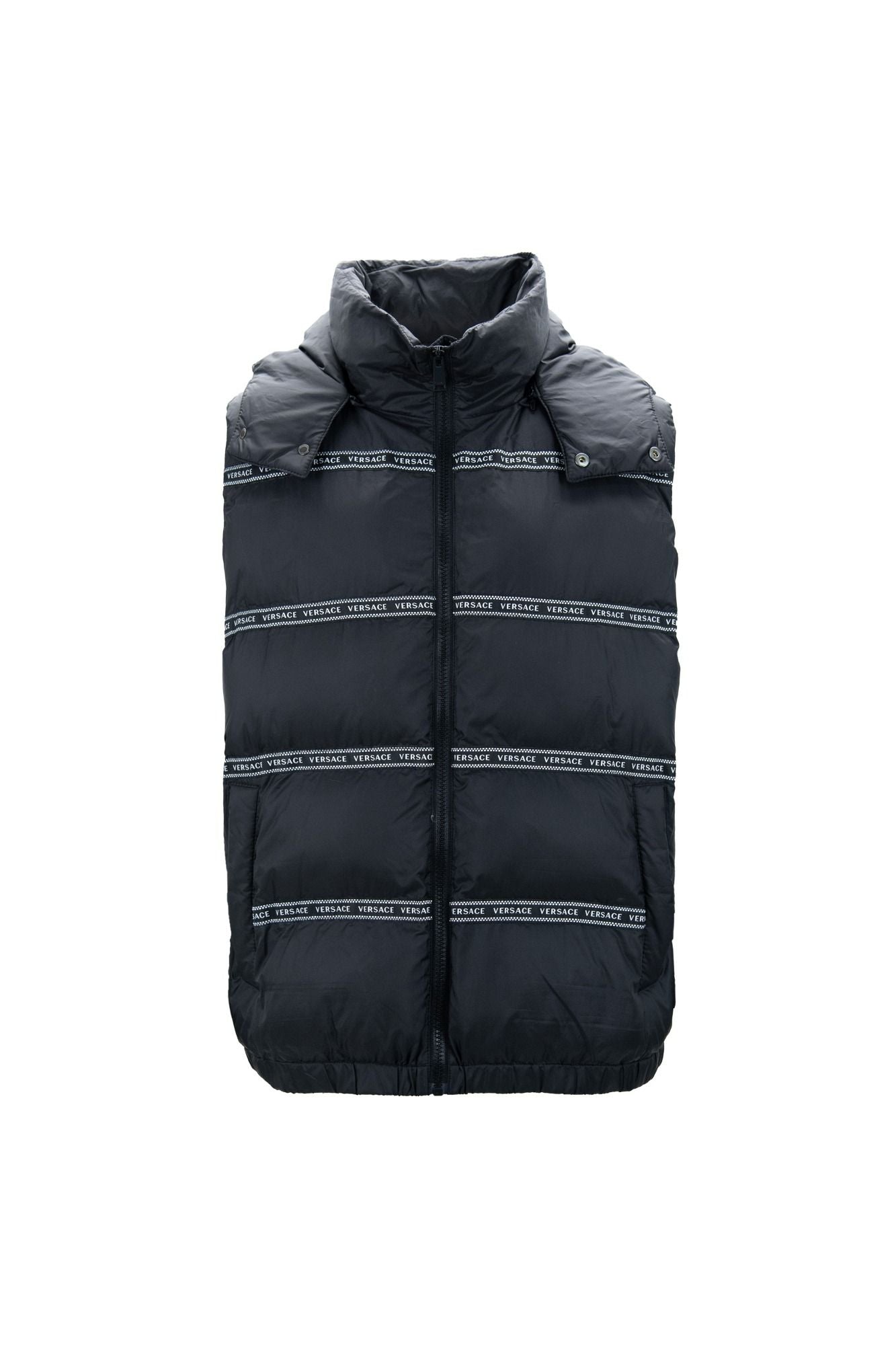 Versace Men's Black Polyester Hooded Puffer Vest – Moon Behind The