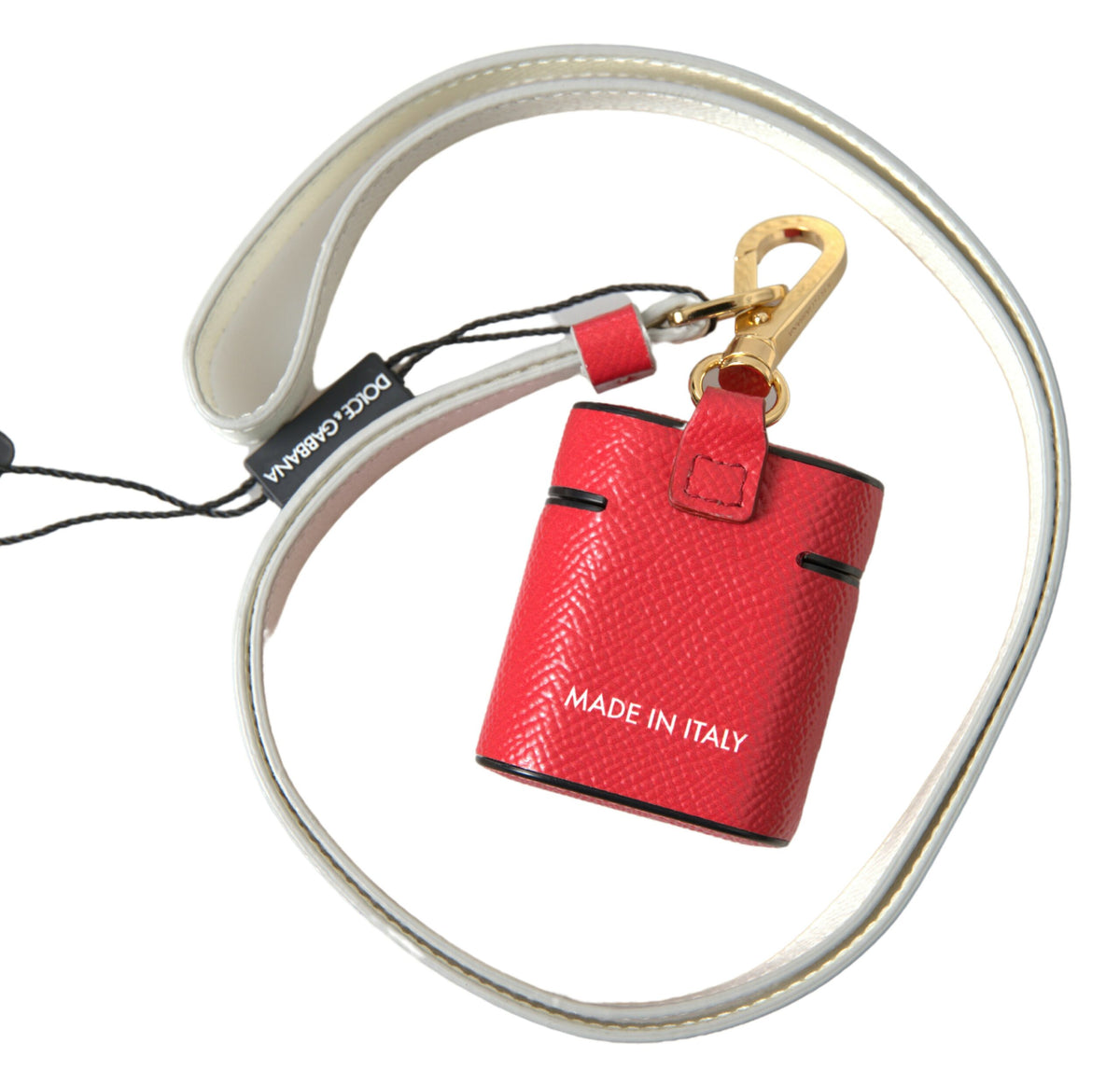 Dolce & Gabbana Leather & Metal Earbuds Carrying Case - Gold Red Print