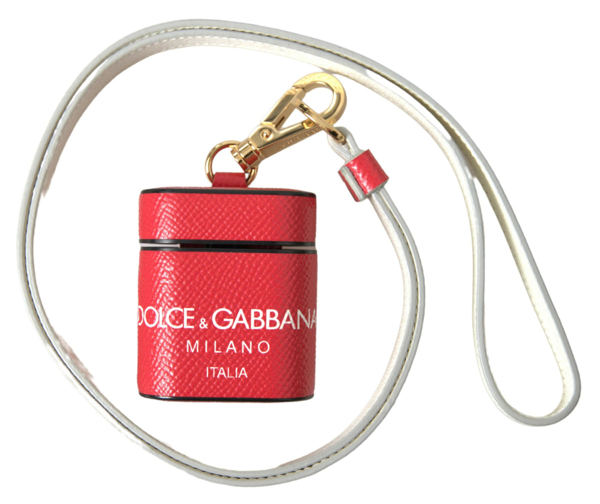 Dolce & Gabbana Calf Leather Earbuds Carrying Case - Gold Red Print