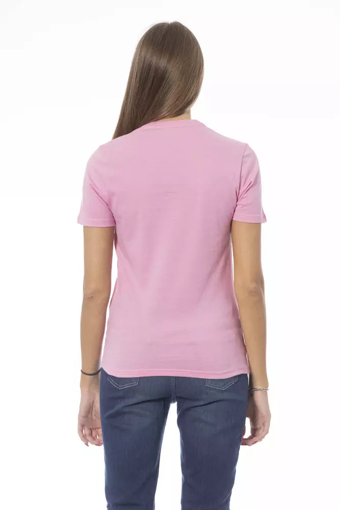 Baldinini Trend Women's Pink Cotton Crewneck Logo T-Shirt