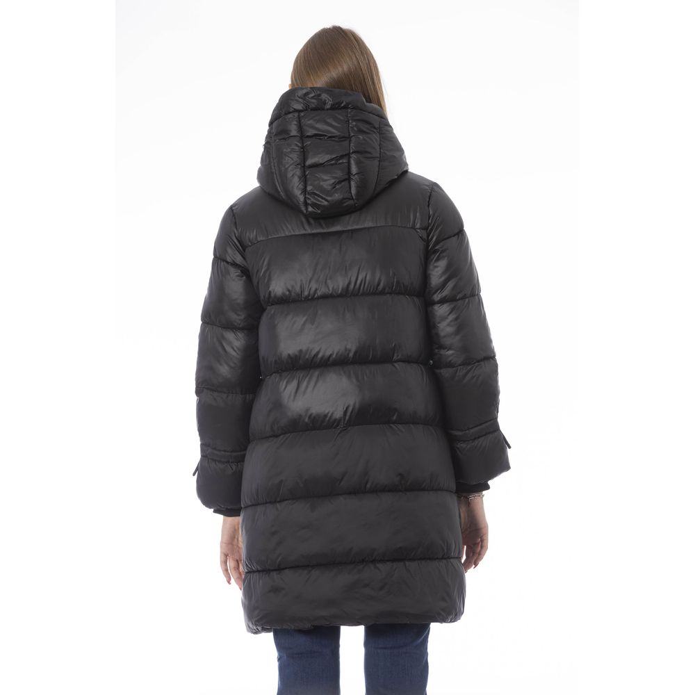 Black Nylon Women Long Down Jacket
