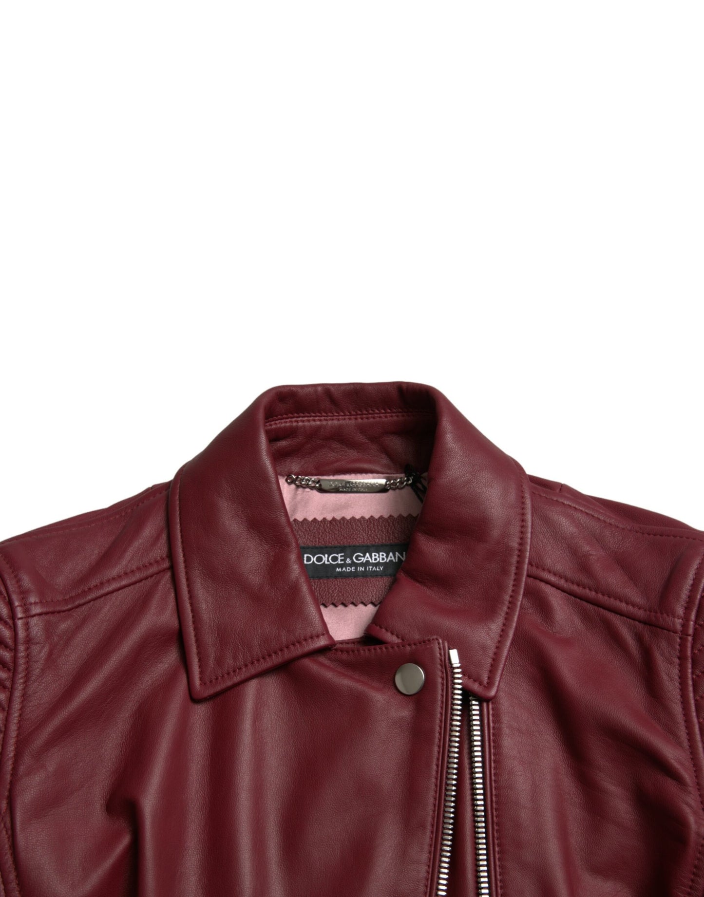 Dolce & Gabbana Women's Bordeaux Biker Leather Jacket