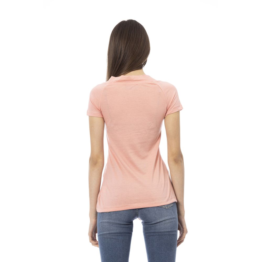 Pink Cotton Short Sleeve Round Neck T-Shirt