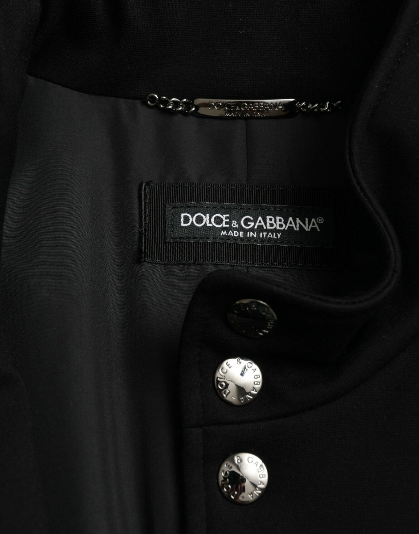 Dolce & Gabbana Men's Black Rayon Buttoned Vest Logo Jacket