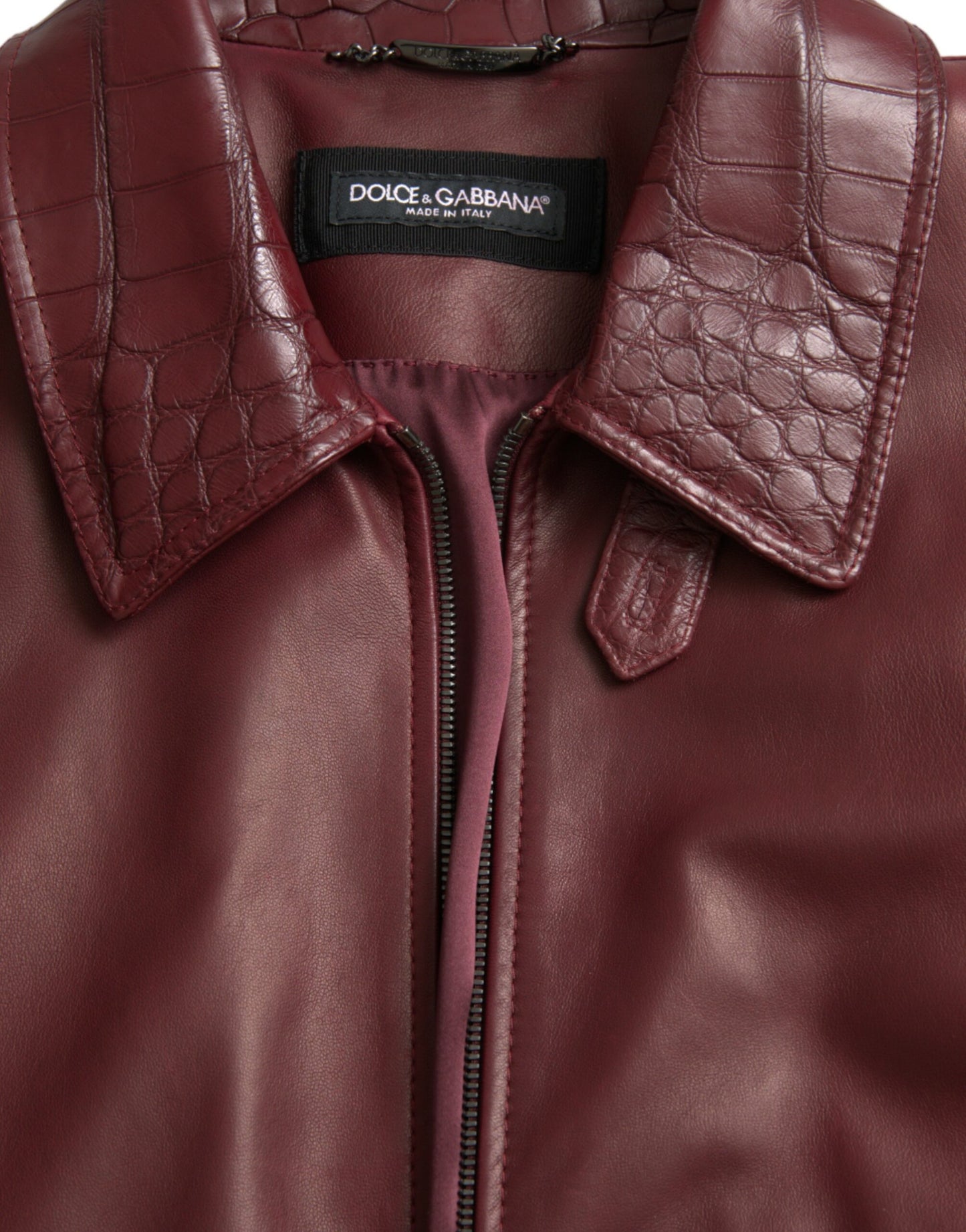 Dolce & Gabbana Men's Maroon Exotic Leather Zip Biker Coat Jacket