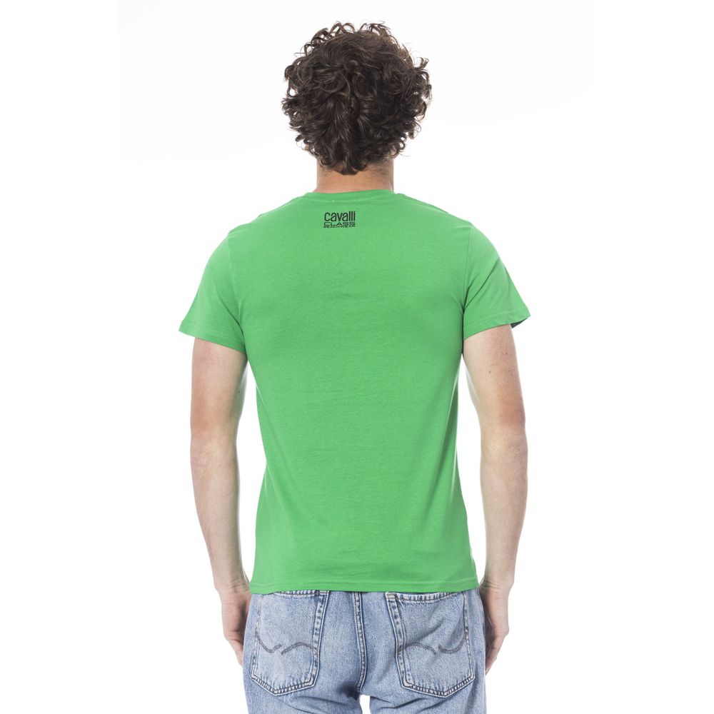 Cavalli Class Men's Short-Sleeve Crew Neck Cotton T-Shirt - Green Print