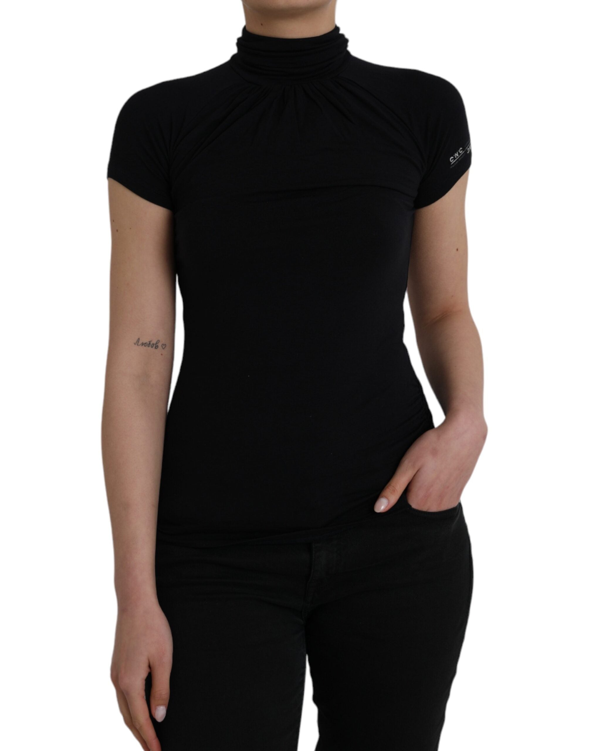 Black Turtleneck Viscose Short Sleeve Top – Moon Behind The Hill
