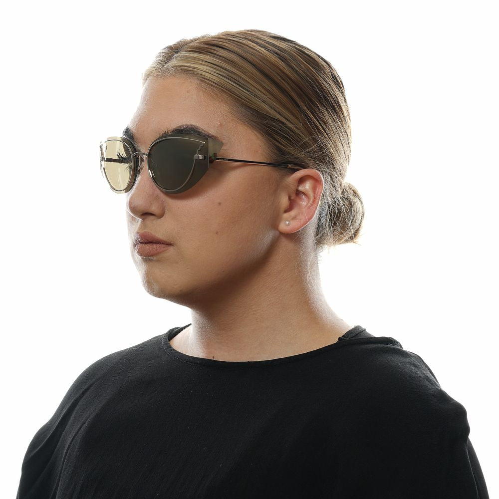Sunglasses by Police for women in gold features an ethereal cat-eye frame design with gold coloured frame frames and mirrored category-3-dark-tint lens for a ethereal finish.