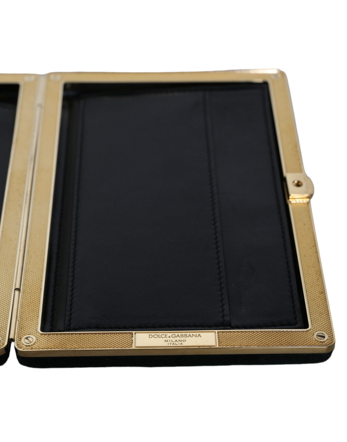Dolce & Gabbana Velvet Poly Cotton Leather Compact Evening Box Clutch Convertible Handbag - Black Gold Pearl Signature