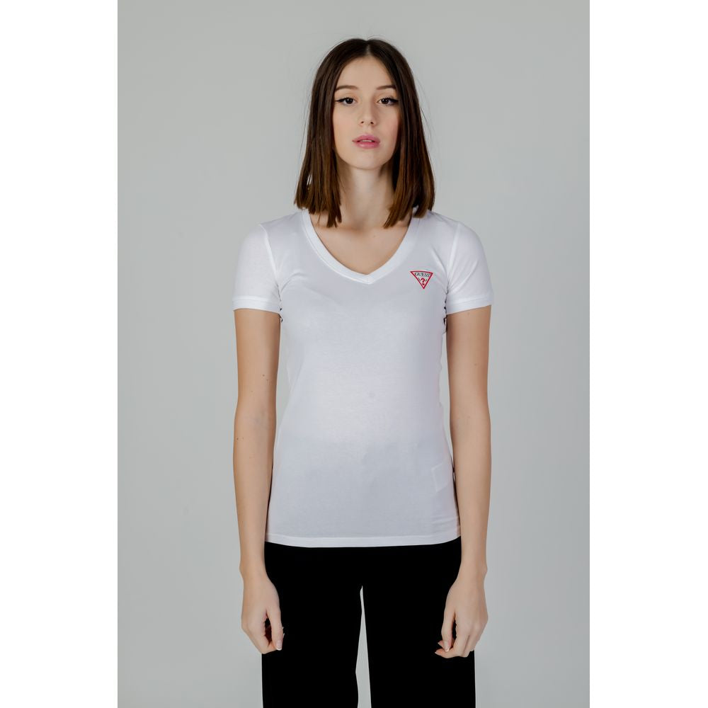Guess White Cotton Short Sleeve V-neck T-Shirt