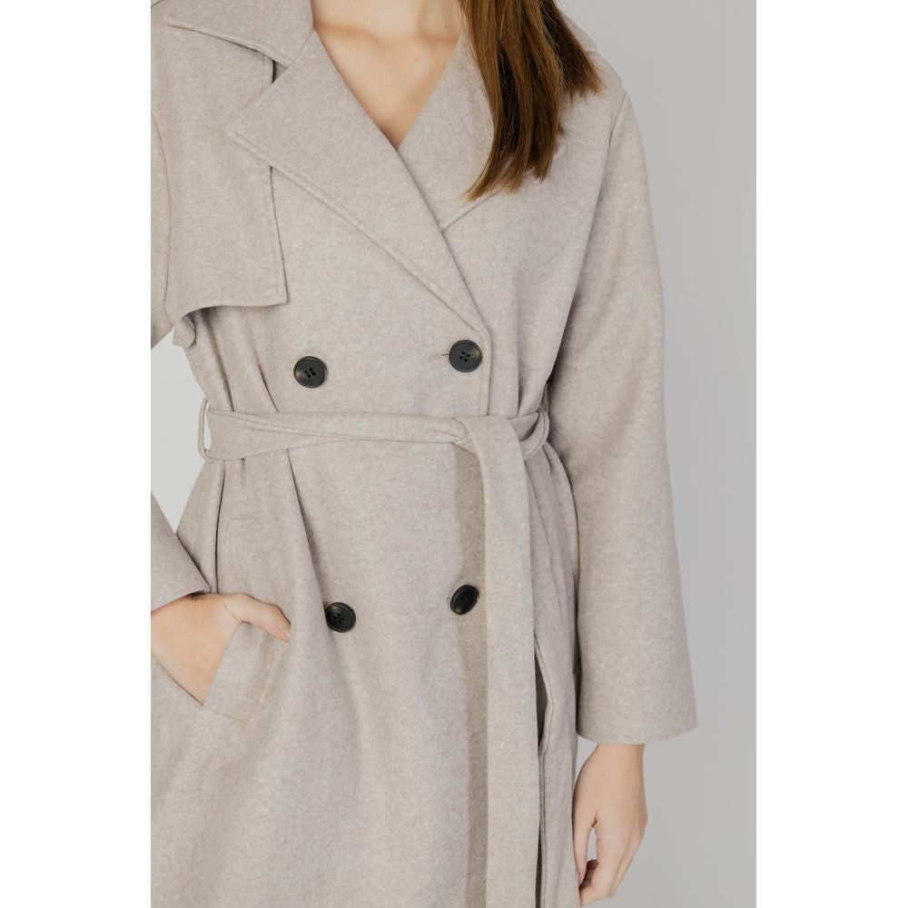 Only Beige Polyester Double Breasted Trench Coat