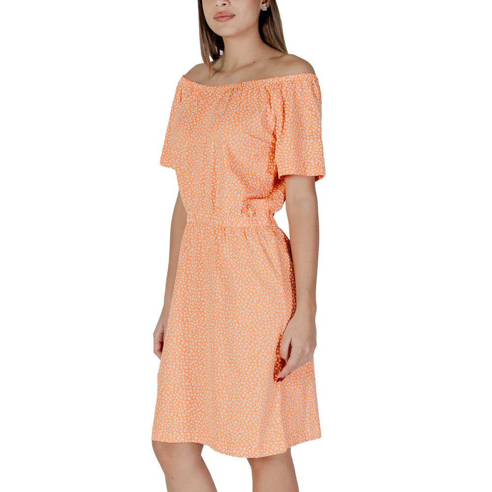 B.Young Orange Cotton Off-the-shoulder Dress