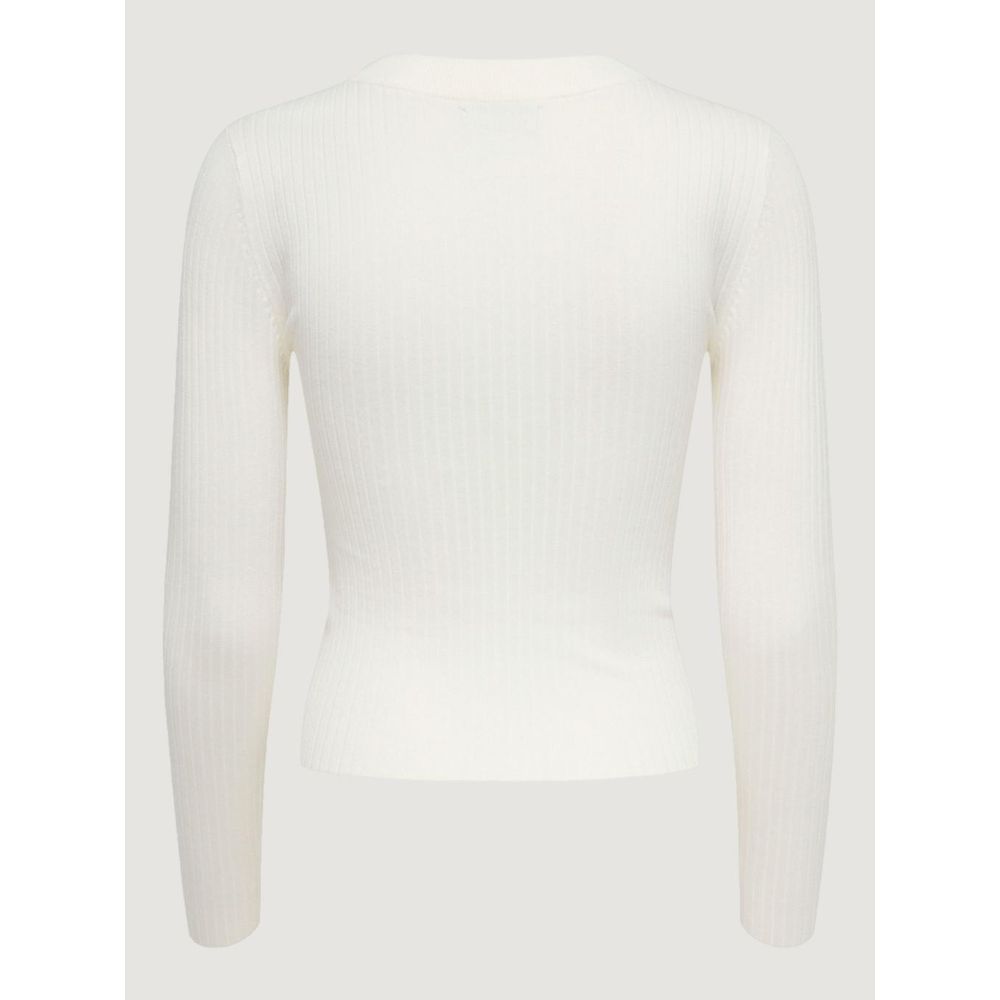 Jacqueline De Yong Women's Lightweight Long-Sleeve Scoop-Neck Nylon & Viscose T-Shirt - White