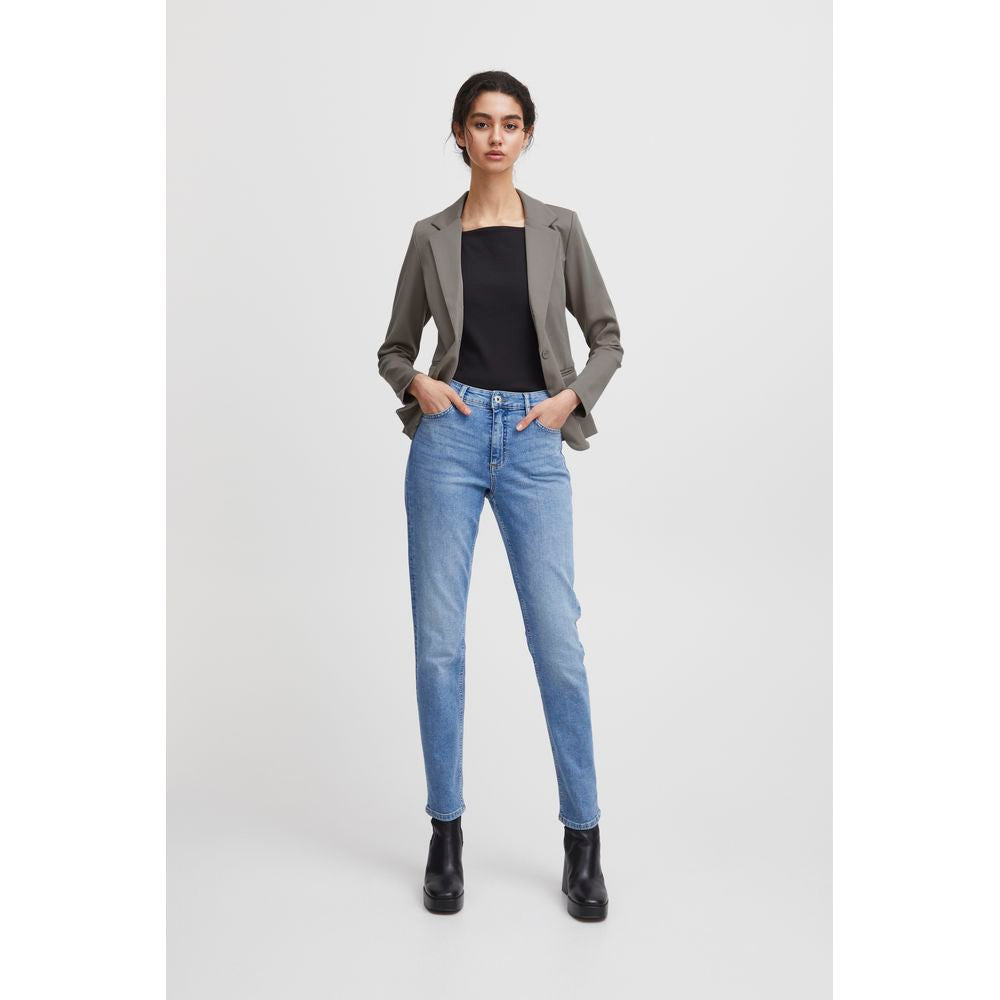 ICHI Gray Polyester Classic Blazer