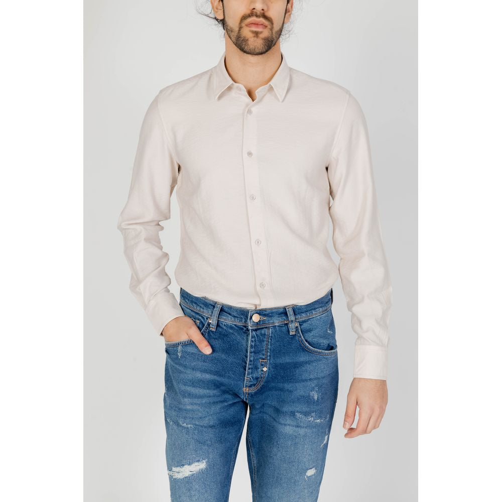 Antony Morato Men's Long-Sleeve Polyamide Viscose Shirt - Beige