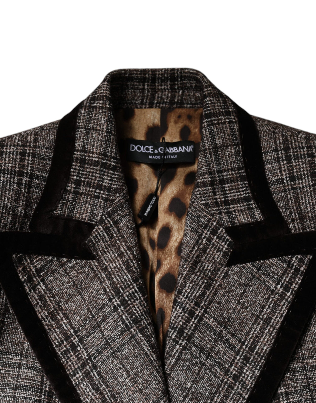 Dolce & Gabbana Women's Crop Top Cotton Nylon Polyester & Alpaca Wool Jacket - Brown Plaid