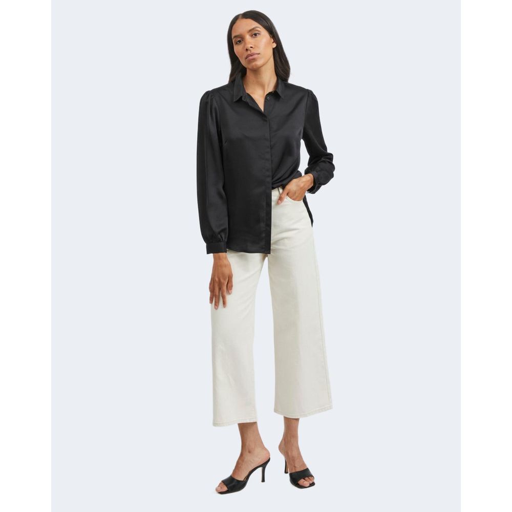 Vila Clothes Women's Long-Sleeve Polyester Satin Shirt - Black