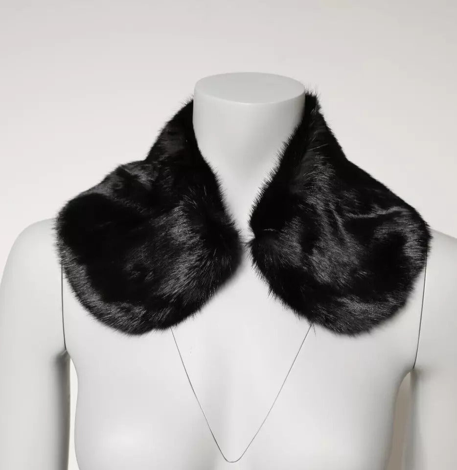 Dolce & Gabbana Black Fur Shawl Neck Wrap Cover Collar Scarf