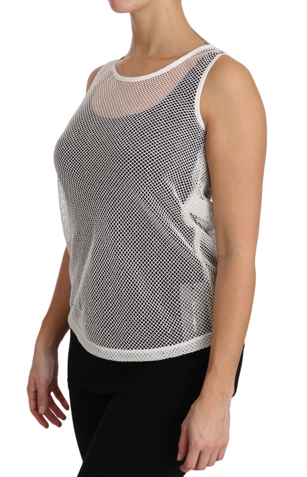 Dolce & Gabbana Crisp Women's Sleeveless Acetate Cotton Polyester & Silk T-Shirt - Transparent White