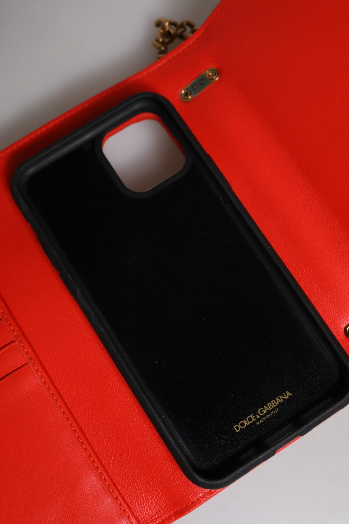 Dolce & Gabbana Devotion Lamb Leather Medium Quilted Crossbody Phone Holder Handbag - Gold Red