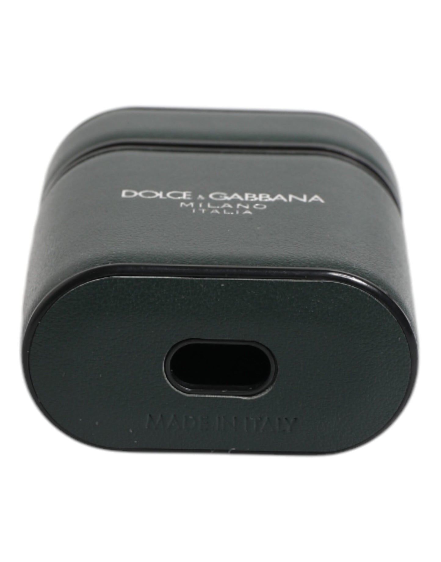 Dolce & Gabbana Black Calfskin Leather Logo Print Flip Holder Airpods Case