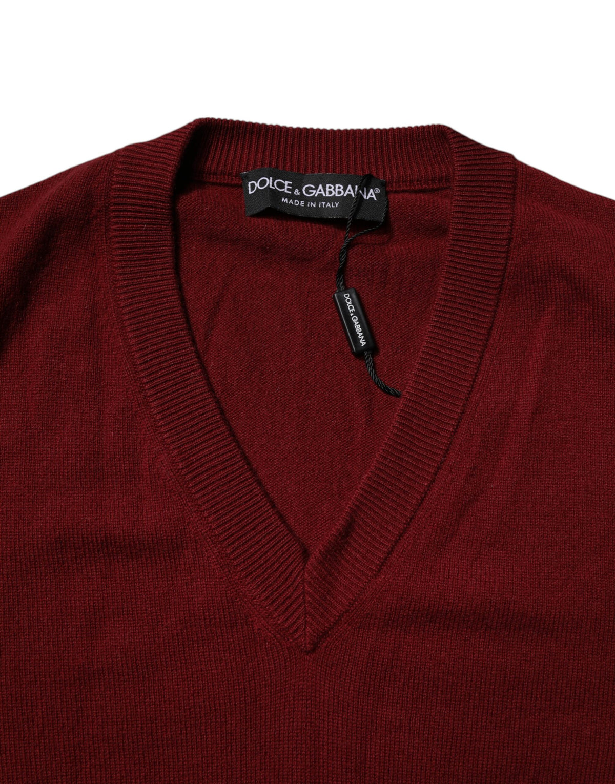 Dolce & Gabbana Men's V Neck Cashmere Sweater - Maroon