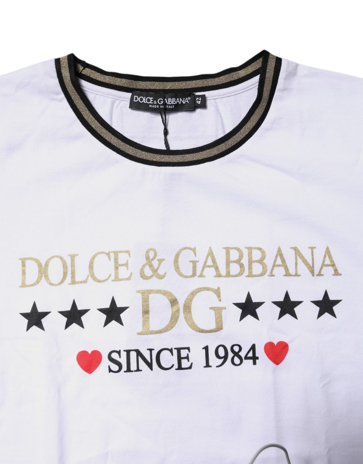 T-Shirt by Dolce & Gabbana for women in cotton white & print showcases a unassuming silhouette, artfully detailed with a refined and unassuming for a sophisticated, contemporary look.