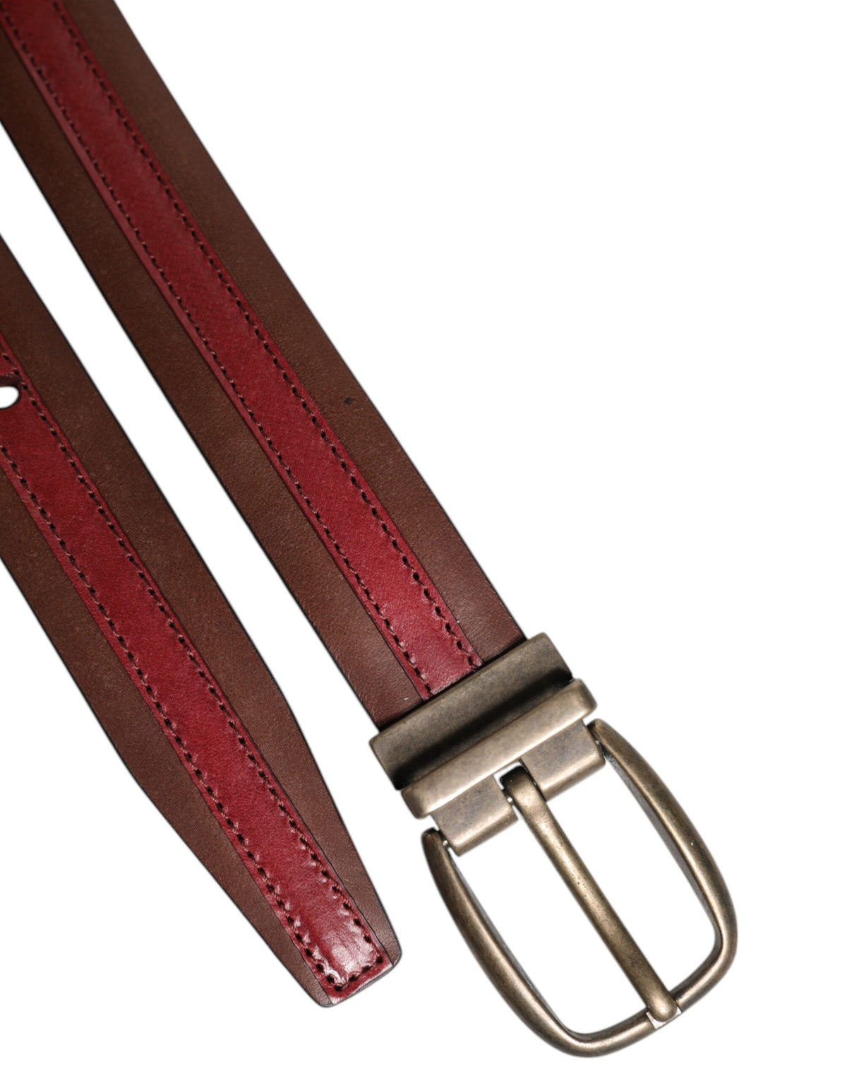 Dolce & Gabbana Leather & Brass Belt - Burgundy